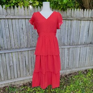 Julia Jordan Red Clip Dot Textured Chiffon Flutter Sleeve Dress Size 4